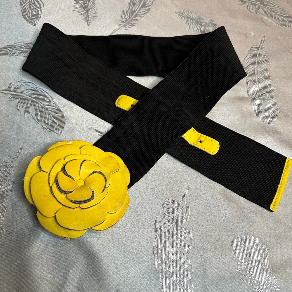Yellow Floral Black Belt